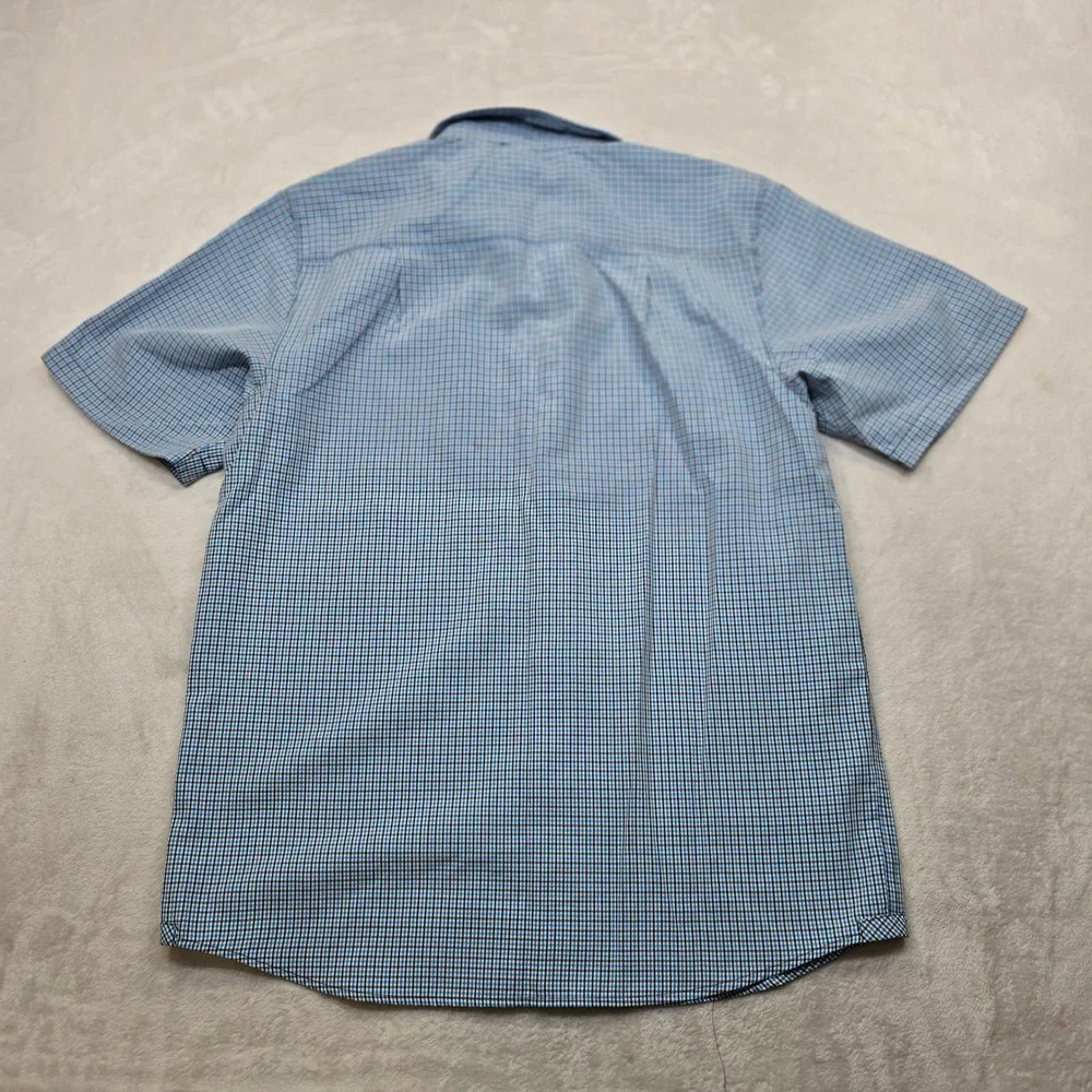 The North Face Short‎ Sleeve Shirt Mens Medium Blue Plaid Button Up